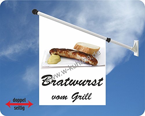 Werbeflagge, Werbefahne, Imbissflagge, Imbissfahne- Currywurst, Bratwurst, Pommes - Ideal für Imbiss, Grill, Restaurant oder Kirmes, versch. Varianten, weiß (Bratwurst) von Agentur Werner Kuhlins