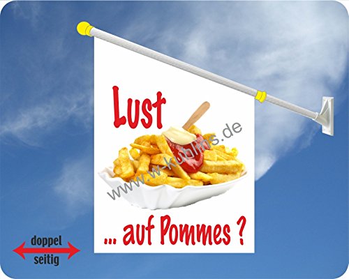 Werbeflagge, Werbefahne, Imbissflagge, Imbissfahne- Currywurst, Bratwurst, Pommes - Ideal für Imbiss, Grill, Restaurant oder Kirmes, versch. Varianten, weiß (Lust auf Pommes) von Agentur Werner Kuhlins