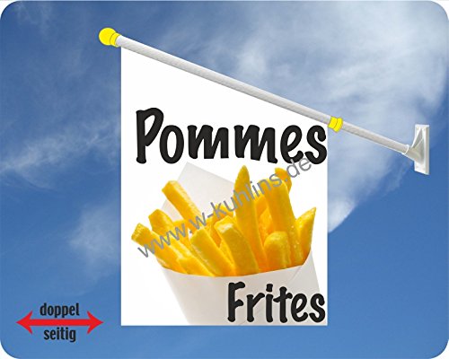 Werbeflagge, Werbefahne, Imbissflagge, Imbissfahne- Currywurst, Bratwurst, Pommes - Ideal für Imbiss, Grill, Restaurant oder Kirmes, versch. Varianten, weiß (Pommes Frites) von Agentur Werner Kuhlins