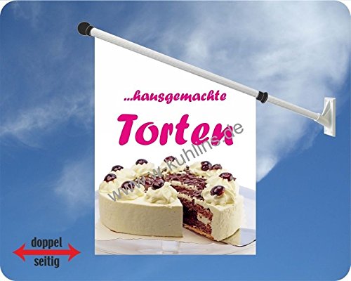 Werbeflagge, Werbefahne, Kaffeeflagge, Kuchenflagge - Kaffee, Kuchen, Torte - Ideal für Café, Bäckerei, Konditorei oder Hofladen, versch. Varianten, weiß (Hausgemachte Torten) von Agentur Werner Kuhlins