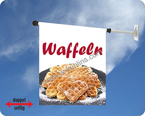 Werbeflagge, Werbefahne, Kaffeeflagge, Kuchenflagge - Kaffee, Kuchen, Torte - Ideal für Café, Bäckerei, Konditorei oder Hofladen, versch. Varianten, weiß (Waffeln Herz) von Agentur Werner Kuhlins