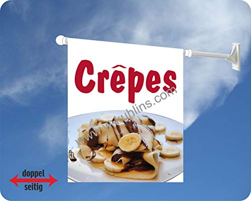 Werbeflagge, Werbefahne - Crepes, Zuckerwatte, gebrannte Mandeln - Ideal für Jahrmarkt, Kirmes, Stadtfest oder Buden, versch. Varianten, weiß (Crepes mit Banane) von Agentur Werner Kuhlins