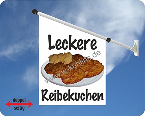 Werbeflagge, Werbefahne - Crepes, Zuckerwatte, gebrannte Mandeln - Ideal für Jahrmarkt, Kirmes, Stadtfest oder Buden, versch. Varianten, weiß (Reibekuchen) von Agentur Werner Kuhlins