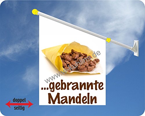 Werbeflagge, Werbefahne - Crepes, Zuckerwatte, gebrannte Mandeln - Ideal für Jahrmarkt, Kirmes, Stadtfest oder Buden, versch. Varianten, weiß (gebrannte Mandeln) von Agentur Werner Kuhlins