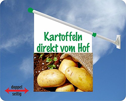 Werbeflagge (Fahne mit Ÿber 50 Varianten, Text und Bild, z.B. Eis, Dšner, Kaffee, Crepes, Waffeln, Pommes uvm.) Ideal fŸr Kiosk, Restaurant oder Kirmes, wei§ (Kartoffeln) von Agentur Werner Kuhlins