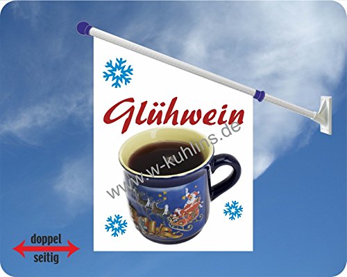 Werbeflagge (Fahne mit Über 50 Varianten, Text und Bild, z.B. Eis, Döner, Kaffee, Crepes, Waffeln, Pommes uvm.) Ideal für Kiosk, Restaurant oder Kirmes, weiß (Glühwein) von Agentur Werner Kuhlins