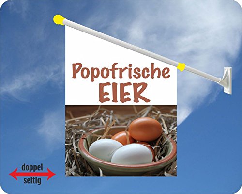 Werbeflagge (Fahne mit über 50 Varianten, Text und Bild, z.B. Eis, Döner, Kaffee, Crepes, Waffeln, Pommes uvm.) Ideal für Kiosk, Restaurant oder Kirmes, weiß (Eier) von Agentur Werner Kuhlins