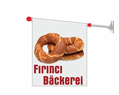 Werbeflagge (Fahne mit über 50 Varianten, Text und Bild, z.B. Eis, Döner, Kaffee, Crepes, Waffeln, Pommes uvm.) Ideal für Kiosk, Restaurant oder Kirmes, weiß (Firinci) von Agentur Werner Kuhlins