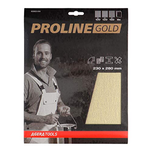 Proline Gold Handschleifpapier Kombination Körnung 100/120/150 - Set 6 st von AGERA TOOLS
