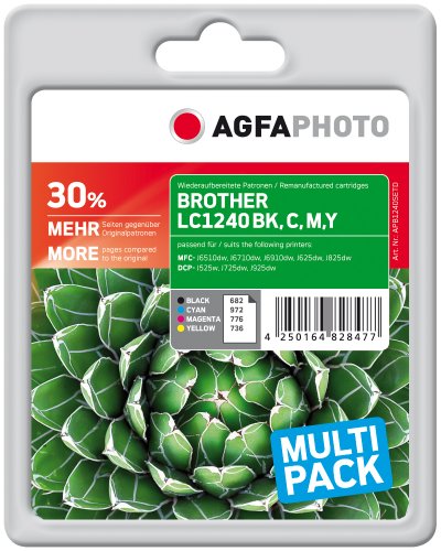 AgfaPhoto APB1240SETD Toner für Brother MFCJ6510(4), 1 x 682 schwarz, 1 x 972 cyan, 1 x 776 magenta, 1 x 736 gelb, 13.5 x 10.8 x 7.2 von AgfaPhoto