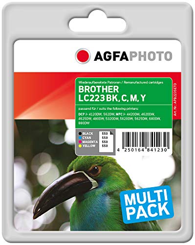 AgfaPhoto APB223SETD nachgefüllt Tintenpatronen 4er Pack, Schwarz, Cyan, Magenta, Gelb, 13.5 x 10.8 x 7.2 von AgfaPhoto