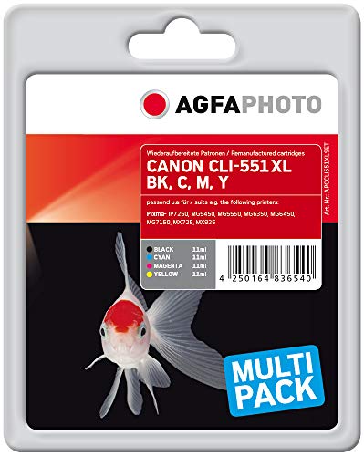 AgfaPhoto APCCLI551XLSET passend für Canon IP7250, 4 x 11 ml cyan/magenta/gelb,schwarz von AgfaPhoto