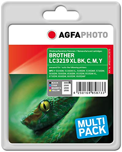 AgfaPhoto Tintenpatrone ersetzt Brother LC3219XLVAL, 3000/1500/1500/1500 Seiten, 60ml + 3x16.5ml, bk,c,m,y (für die Verwendung in Brother MFC-J5330DW) von AgfaPhoto