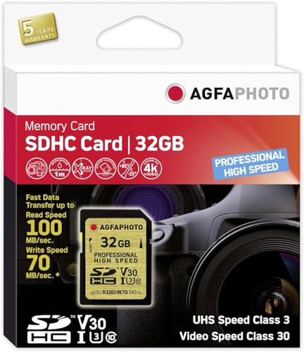 Agfaphoto 10605 32GB Professional SDHC Class 10 UHS-I U3 V30 Speicherkarte microSDHC von AgfaPhoto