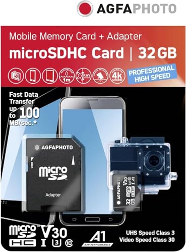 Agfaphoto 10615 32GB AGFA microSDHC CLASS 10 UHS-I U3 V30 A1 Speicherkarte von AgfaPhoto