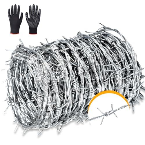 AggFencer 100m Stacheldraht 1,3mm Drahtstärke, 4 Punkt Stacheldraht Zaun, Stacheldraht Rolle Verzinkt, Stark und Flexibel für Balkon Garten, Baseballschläger oder Handwerk von AggFencer