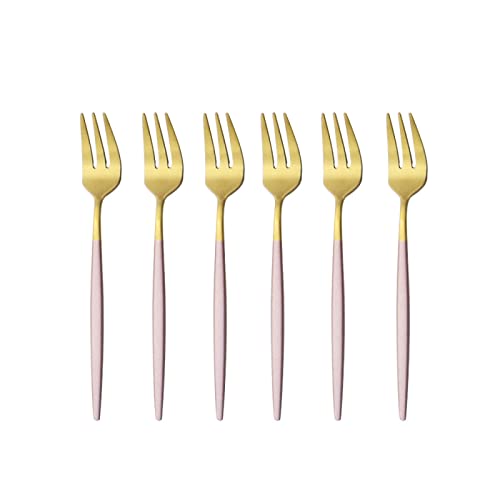 Besteck-Set, Teegabel, Edelstahl, Besteck-Set, Obst, Salat, Gabel, Küche, Besteck, Dessert, Kuchengabeln, 6-teilig, Rosa / Gold von Aggert