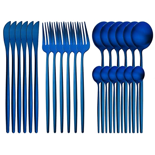 Besteck Set Mattes Geschirr Set Edelstahl Besteck Set Küchenbesteck Heimgeschirr 24 Teilig Blau von Aggert
