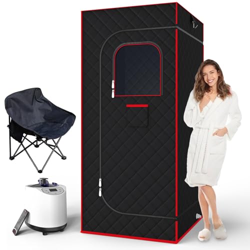 AgiiMan Tragbare Saunakiste, tragbare Sauna für Zuhause mit 3L Dampfgarer, Fernbedienung, Klappstuhl und Matte, persönliches Saunazelt in voller Größe zur Entspannung von AgiiMan