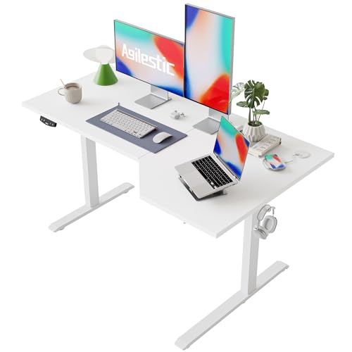 Agilestic Elektrischer Stehschreibtisch, L-förmiger 140 cm höhenverstellbarer Schreibtisch, Sitz- und Stehtisch für Home Office, ergonomischer aufsteigender Computertisch mit Splice Board, Weiß von Agilestic