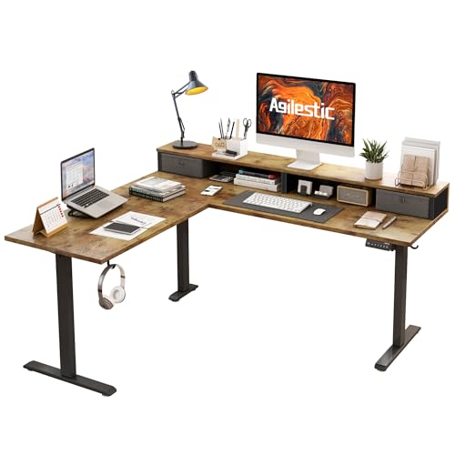 Agilestic L-förmiger elektrischer Stehschreibtisch mit 2 Schubladen, 160 cm ergonomischer höhenverstellbarer Schreibtisch mit Stauraum, Eckschreibtisch für Home Office, Rustikales Braun Agilestic L-förmiger elektrischer Stehschreibtisch mit 2 Schubladen, 160 cm ergonomischer höhenverstellbarer Schreibtisch mit Stauraum, Eckschreibtisch für Home Office, Rustikales Braun von Agilestic