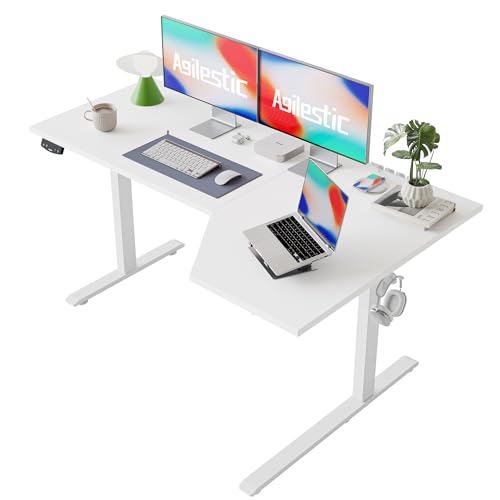 Agilestic Elektrischer Stehschreibtisch, L-förmiger 150 cm höhenverstellbarer Schreibtisch, Sitz- und Stehtisch für Home Office, ergonomischer aufsteigender Computertisch mit Splice Board, Weiß von Agilestic