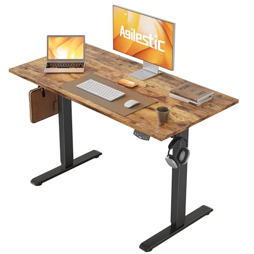 Agilestic Höhenverstellbarer Schreibtisch 100 x 60 cm, Stabiler Schreibtisch Höhenverstellbar Elektrisch mit Memory-Handsteuerung, Ergonomischer Steh-Sitz Tisch Computertisch, Braun von Agilestic