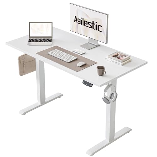 Agilestic Höhenverstellbarer Schreibtisch 100 x 60 cm, Stabiler Schreibtisch Höhenverstellbar Elektrisch mit Memory-Handsteuerung, Ergonomischer Steh-Sitz Tisch Computertisch, Weiß von Agilestic