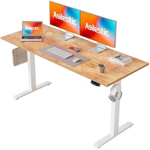 Agilestic Höhenverstellbarer Schreibtisch 140 x 60 cm, Stabiler Schreibtisch Höhenverstellbar Elektrisch mit Memory-Handsteuerung, Ergonomischer Steh-Sitz Tisch Computertisch, Hellbraun von Agilestic