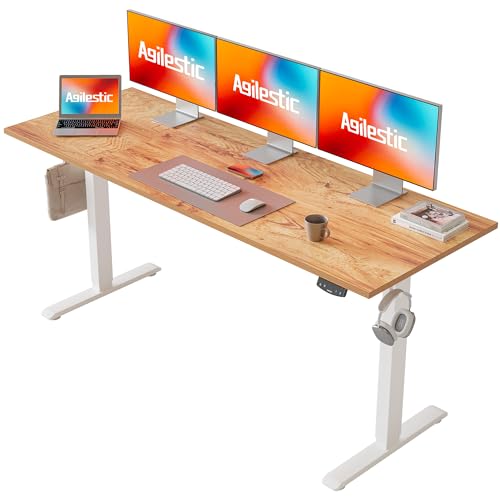 Agilestic Höhenverstellbarer Schreibtisch 160 x 60 cm, Stabiler Schreibtisch Höhenverstellbar Elektrisch mit Memory-Handsteuerung, Ergonomischer Steh-Sitz Tisch Computertisch, Hellbraun von Agilestic