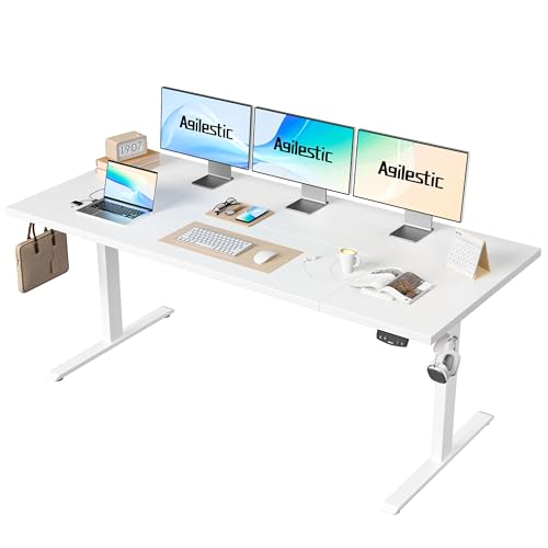 Agilestic Höhenverstellbarer Schreibtisch 180 x 80 cm, Stabiler Schreibtisch Höhenverstellbar Elektrisch mit Memory-Handsteuerung, Ergonomischer Steh-Sitz Tisch Computertisch, Weiß von Agilestic