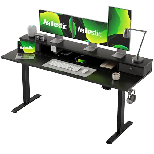 Agilestic Höhenverstellbarer Schreibtisch mit 2 Schubladen, 160 x 60 cm Stabiler Schreibtisch Höhenverstellbar Elektrisch, Ergonomischer Steh-Sitz Tisch Computertisch, Schwarz von Agilestic