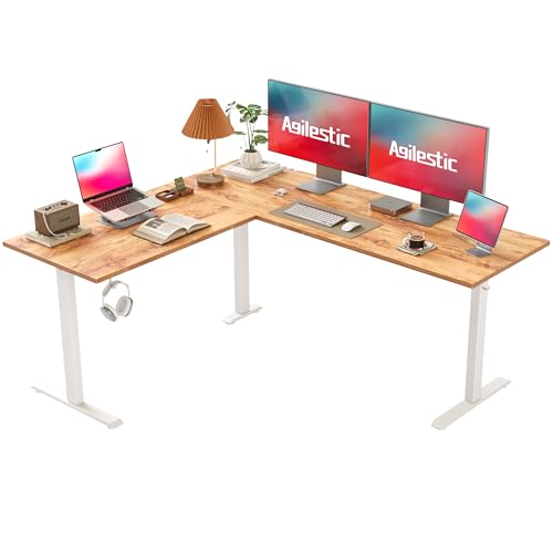 Agilestic L-förmig Höhenverstellbarer Schreibtisch, 160 x 140 cm Schreibtisch Höhenverstellbar Elektrisch, Eckschreibtisch Ergonomischer Steh-Sitz Tisch Computertisch, Hellbraun von Agilestic