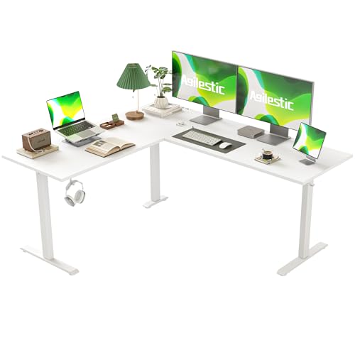 Agilestic L-förmig Höhenverstellbarer Schreibtisch, 160 x 140 cm Schreibtisch Höhenverstellbar Elektrisch, Eckschreibtisch Ergonomischer Steh-Sitz Tisch Computertisch, Weiß von Agilestic