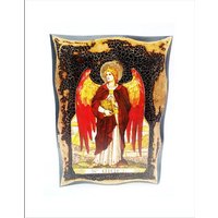 Erzengel Uriel - Engel Auriel -Oriel -Arcangelo Uriele -Saint Handgefertigte Holz Ikone Auf Plakette Körperliche Alterung Und Golden Leaf 24K von AgioErgo
