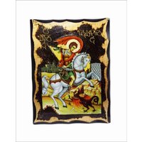 Handgefertigte Saint George Holz Ikone 24K Goldene Blattplakette Handgefertigte Saint George Holz Ikone 24K Goldene Blattplakette von AgioErgo