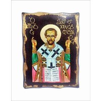 Handgefertigte St. John Chrysostomus Holz Ikone Mit 24K Goldenem Blatt Handgefertigte St. John Chrysostomus Holz Ikone Mit 24K Goldenem Blatt von AgioErgo