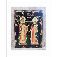 Handgefertigte St. Konstantin Und Helena Holz Ikone Mit Goldenem Blatt 24K Handgefertigte St. Konstantin Und Helena Holz Ikone Mit Goldenem Blatt 24K von AgioErgo