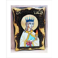 Handgefertigte St. Lucy Holz Ikone Mit Goldenem Blatt 24K Handgefertigte St. Lucy Holz Ikone Mit Goldenem Blatt 24K von AgioErgo