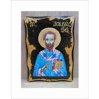 Handgemachte Ambrose Holz Ikone Mit 24K Goldener Blatt Handgemachte Ambrose Holz Ikone Mit 24K Goldener Blatt von AgioErgo