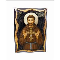 Handgemachte Heiligen Franz Von Assisi Holz Ikone Mit 24K Goldenem Blatt von AgioErgo