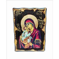 Handgemachte Jungfrau Maria Ikone Glikofilousa, Sweet-Kissing, 24K Blattgold von AgioErgo