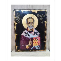 Handgemachte Nikolaus Holz Ikone Mit 24K Goldenem Blatt Handgemachte Nikolaus Holz Ikone Mit 24K Goldenem Blatt von AgioErgo