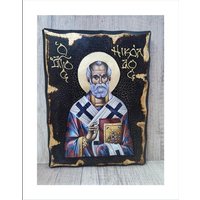 Handgemachte Nikolaus Holz Ikone Mit 24K Goldenem Blatt Handgemachte Nikolaus Holz Ikone Mit 24K Goldenem Blatt von AgioErgo