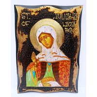 Heilige Juliana Von Lazarevo Handgemachte Holz-Symbol Auf Plaque Mit Körperlichen Alterung Und Golden Leaf 24K von AgioErgo