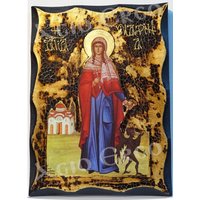 Heilige Marina | Margaret, Große Märtyrer, Von Antiochien in Pisidia Handgefertigte Holz-Symbol Auf Plaque Mit Körperlichen Alterung Und Golden von AgioErgo