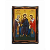 Jesus Christus, Augustine, St. Gregora Ikone - Heilige Karte Auf Handgefertigter Holzplakette von AgioErgo