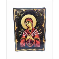 Muttergottes Der Schmerzen - Maria Addolorata Mater Dolorosa Maica Îndurerată Handgemachte Holz Ikone Auf Plakette Körperliche Alterung Und Golden von AgioErgo
