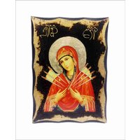 Our Lady Of 7 Sorrows - Mutter Der Schmerzen The Dolls Handgemachte Holz Ikone Auf Plakette Mit Körperlicher Alterung Und Goldenem Blatt 24K von AgioErgo