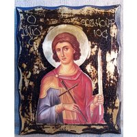 Saint Fanourios Der Märtyrer Und Wundertäter Handgefertigte Holz-Symbol Auf Plaque Mit Körperlichen Alterung Golden Leaf 24K Saint Fanourios Der Märtyrer Und Wundertäter Handgefertigte Holz-Symbol Auf Plaque Mit Körperlichen Alterung Golden Leaf 24K von AgioErgo